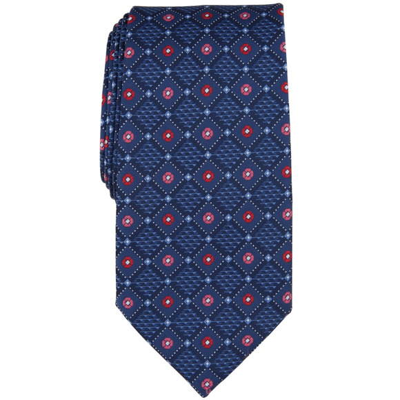 Perry Ellis Men Laytone Diamond Medallion Tie Navy - Picture 1 of 1